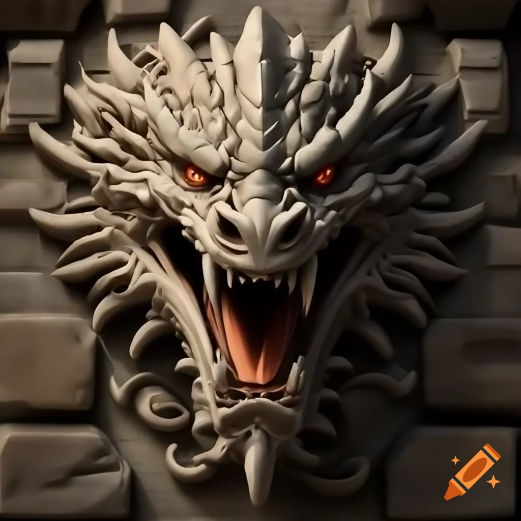 Stone dragon carving on wall