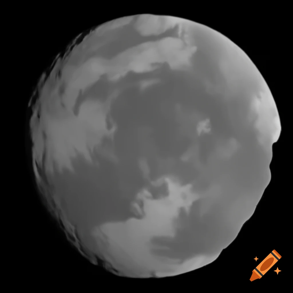 Gray rocky planet with large crater