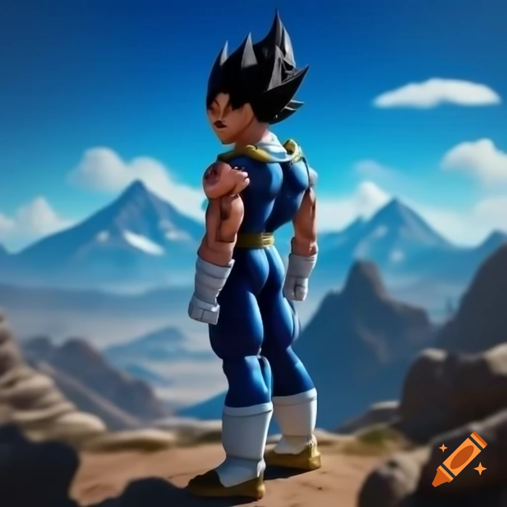 Vegeta standing on top of a mountain