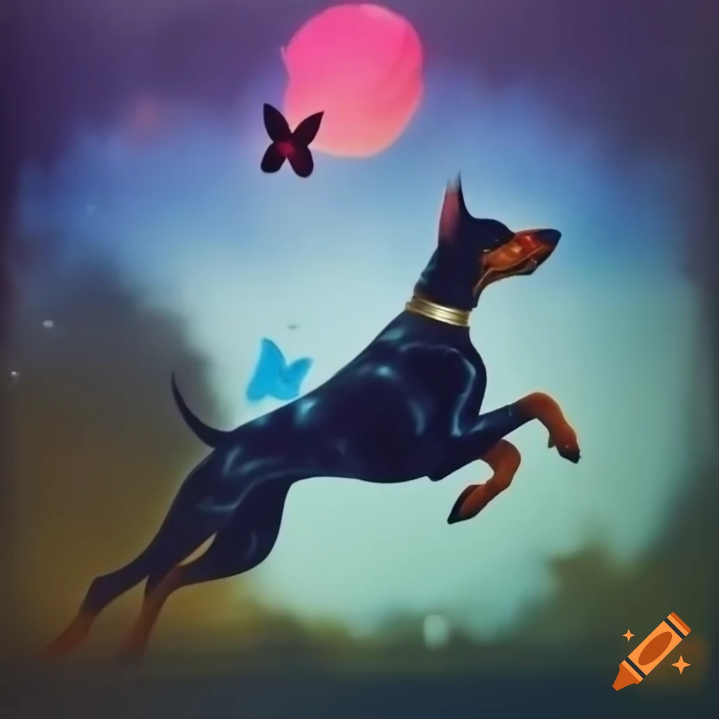 Ink splotches resembling Doberman silhouette on boxing canvas
