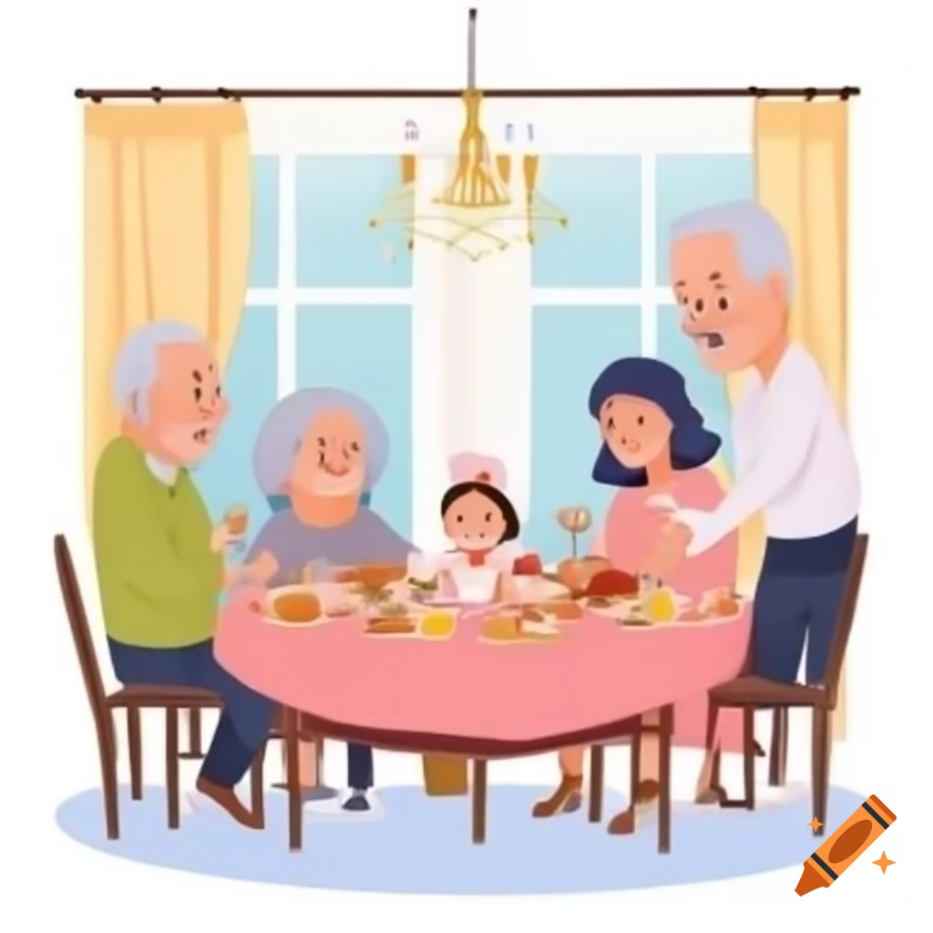 Family dinner featuring grandparents