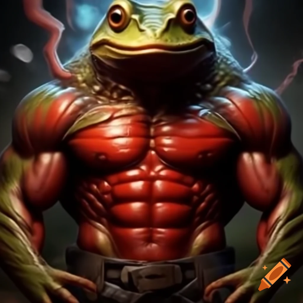 Ultra muscular red frog exuding immense aura
