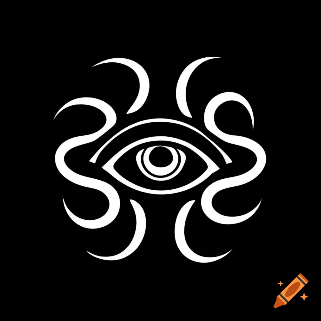 Tentacled eyeball entity logo in black and white death metal theme on