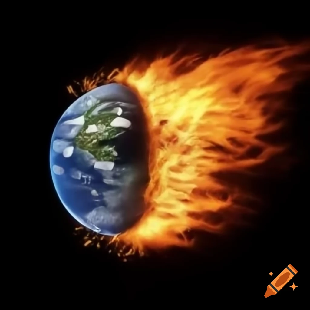 Earth With One Side On Fire Showcasing Environmental Impact On Craiyon