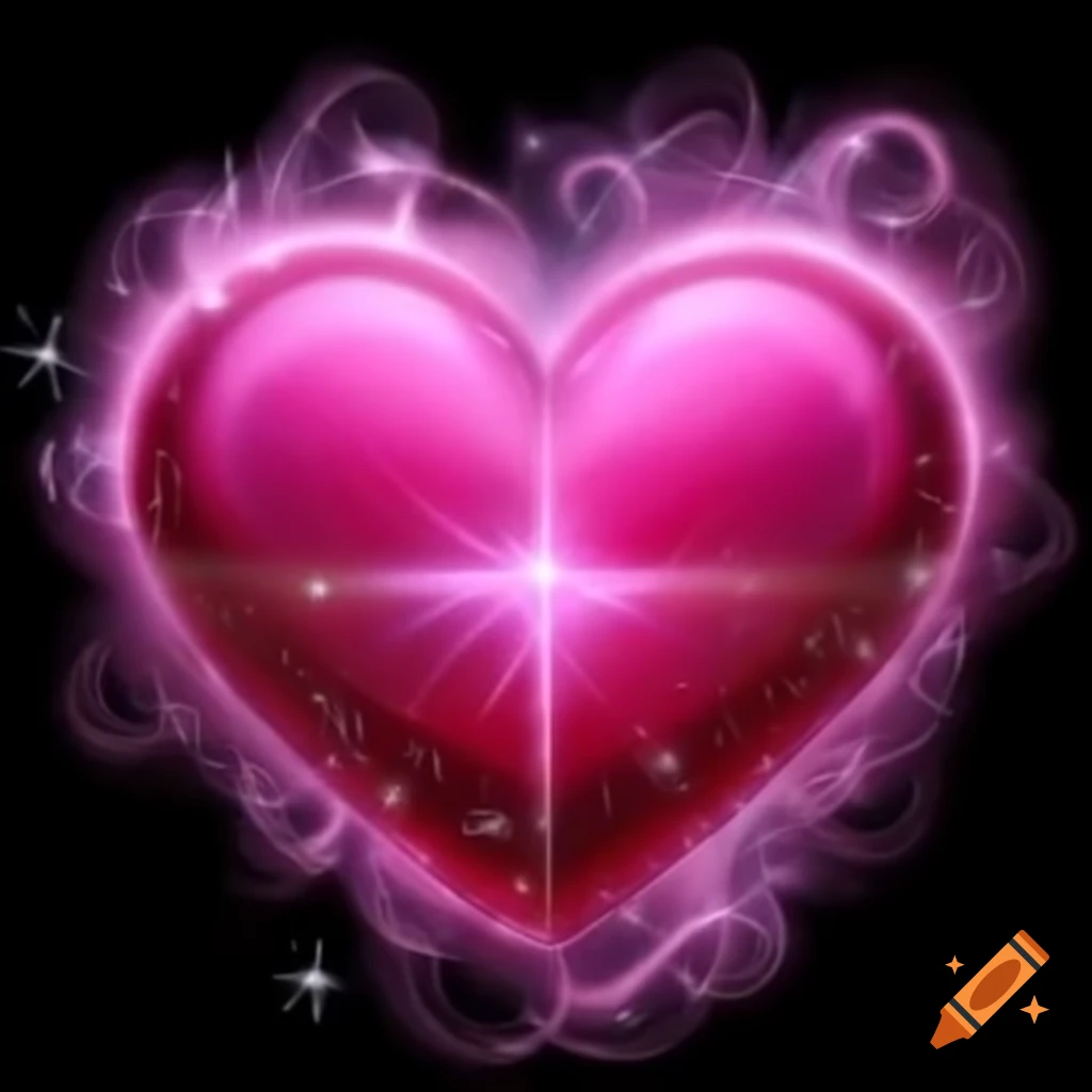 Pink airbrushed heart with swirls and sparkling stars