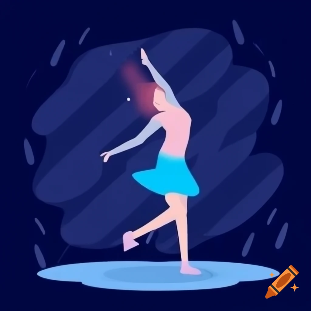 Woman dancing in the rain on a flower filled field on craiyon