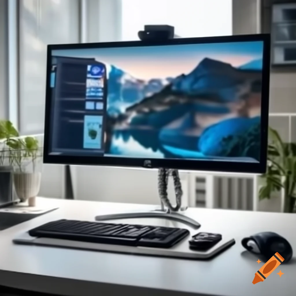 Minimalist desktop computer workstation with large flat displays and keyboard