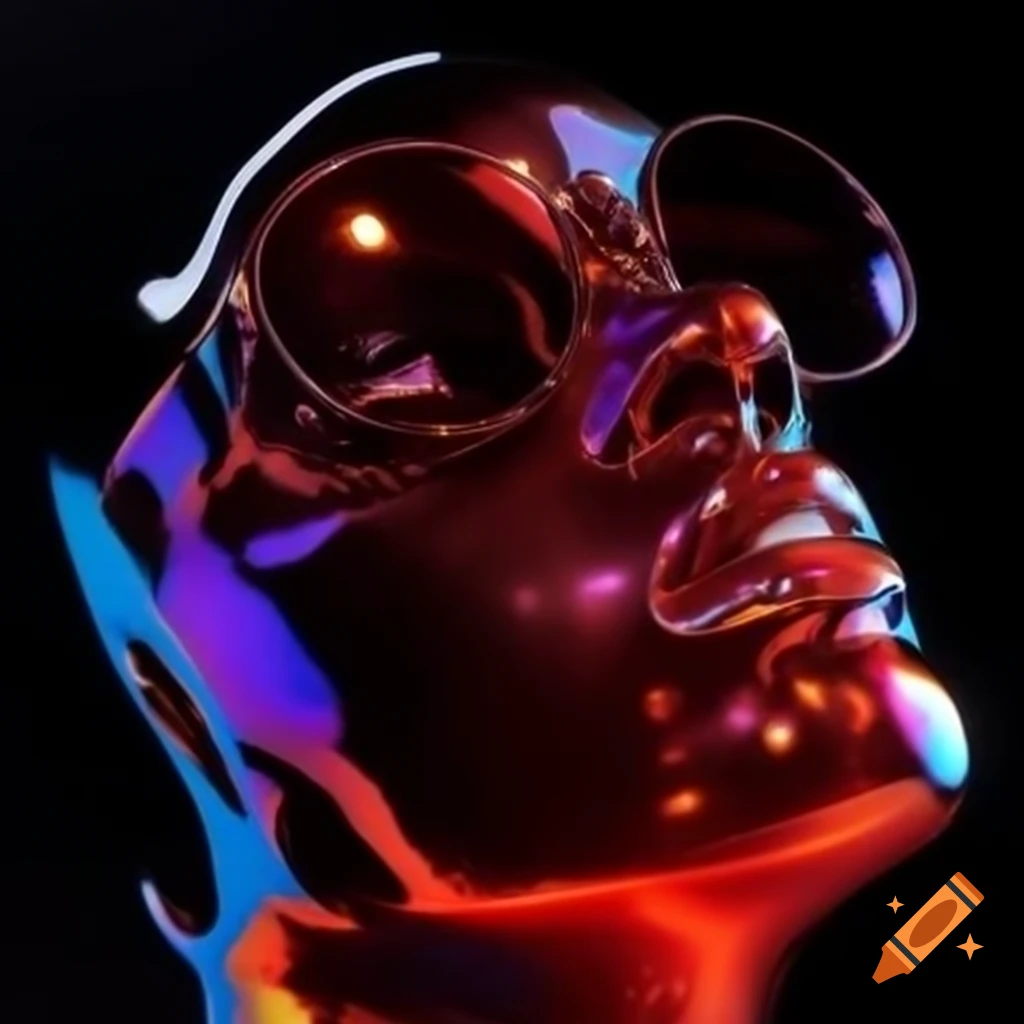 Iridescent red glass statue in pop surreal 2000's photography style