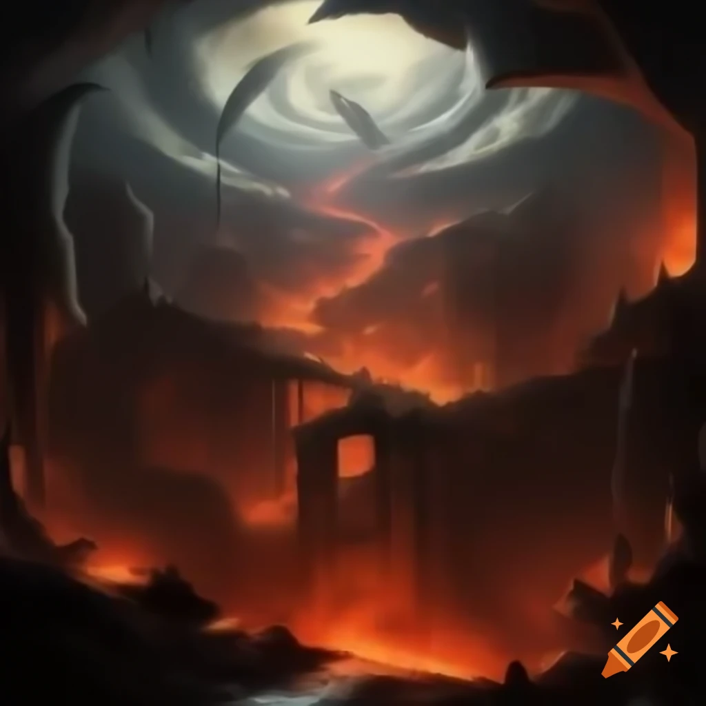 Abyssal hues of a hellscape in twisted isometric view