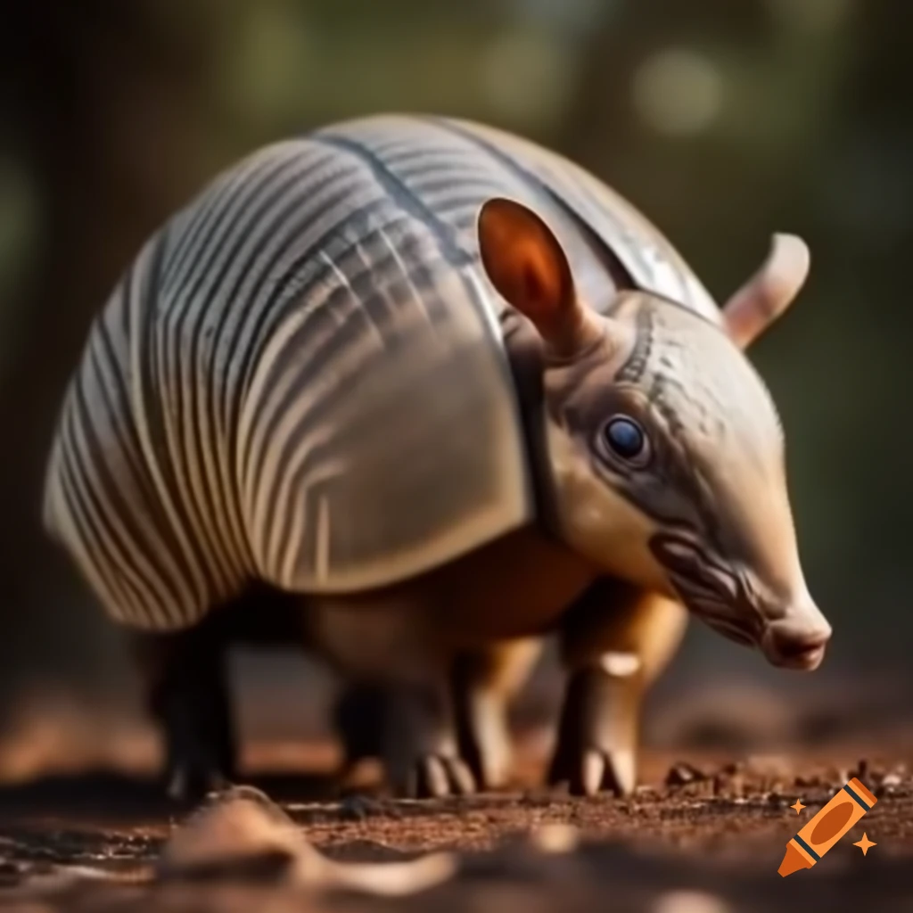 Hybrid creature combining armadillo and goat features with muscular legs and protective shell