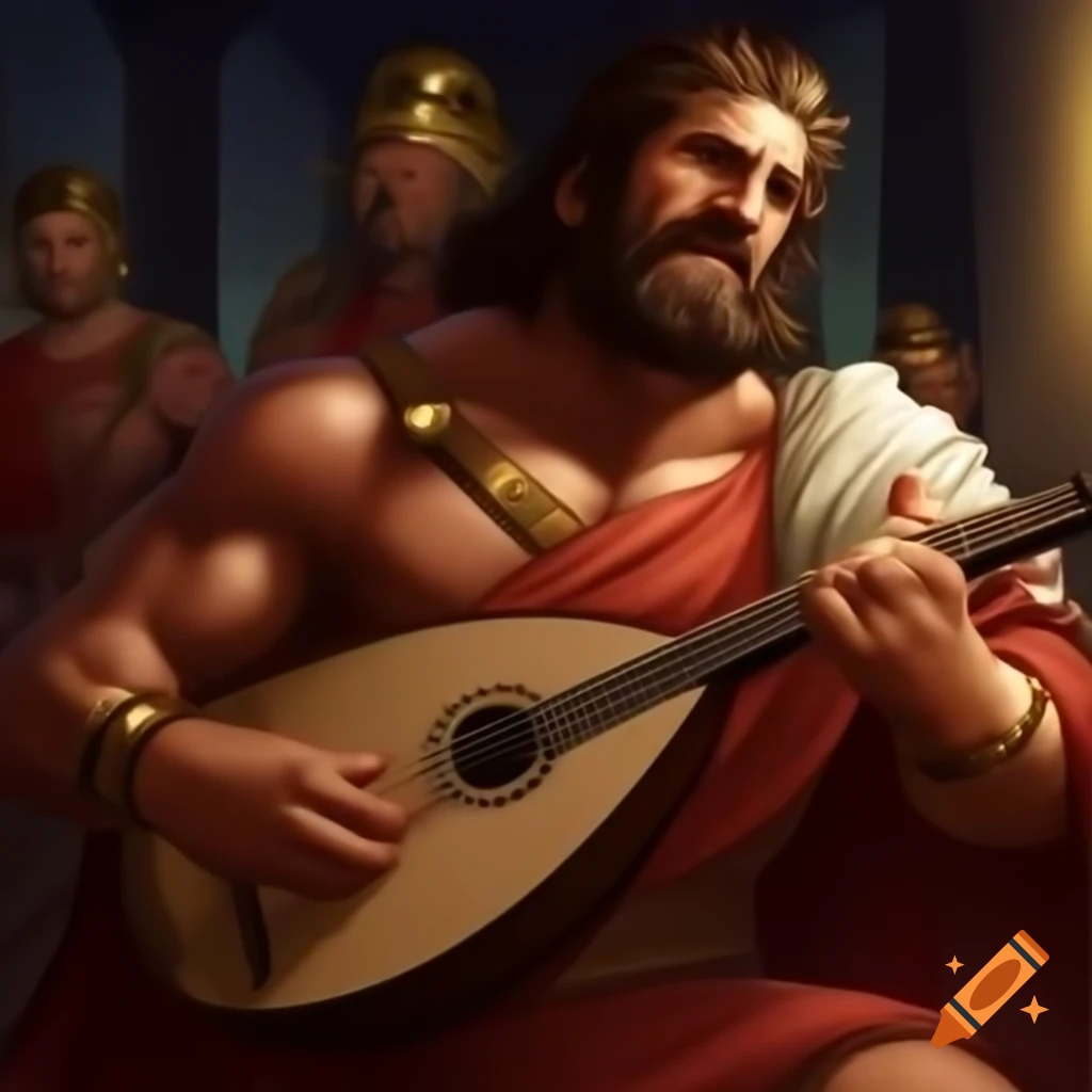 Ancient Greek warrior from Athens during the Athen-Sparta war with Bouzouki