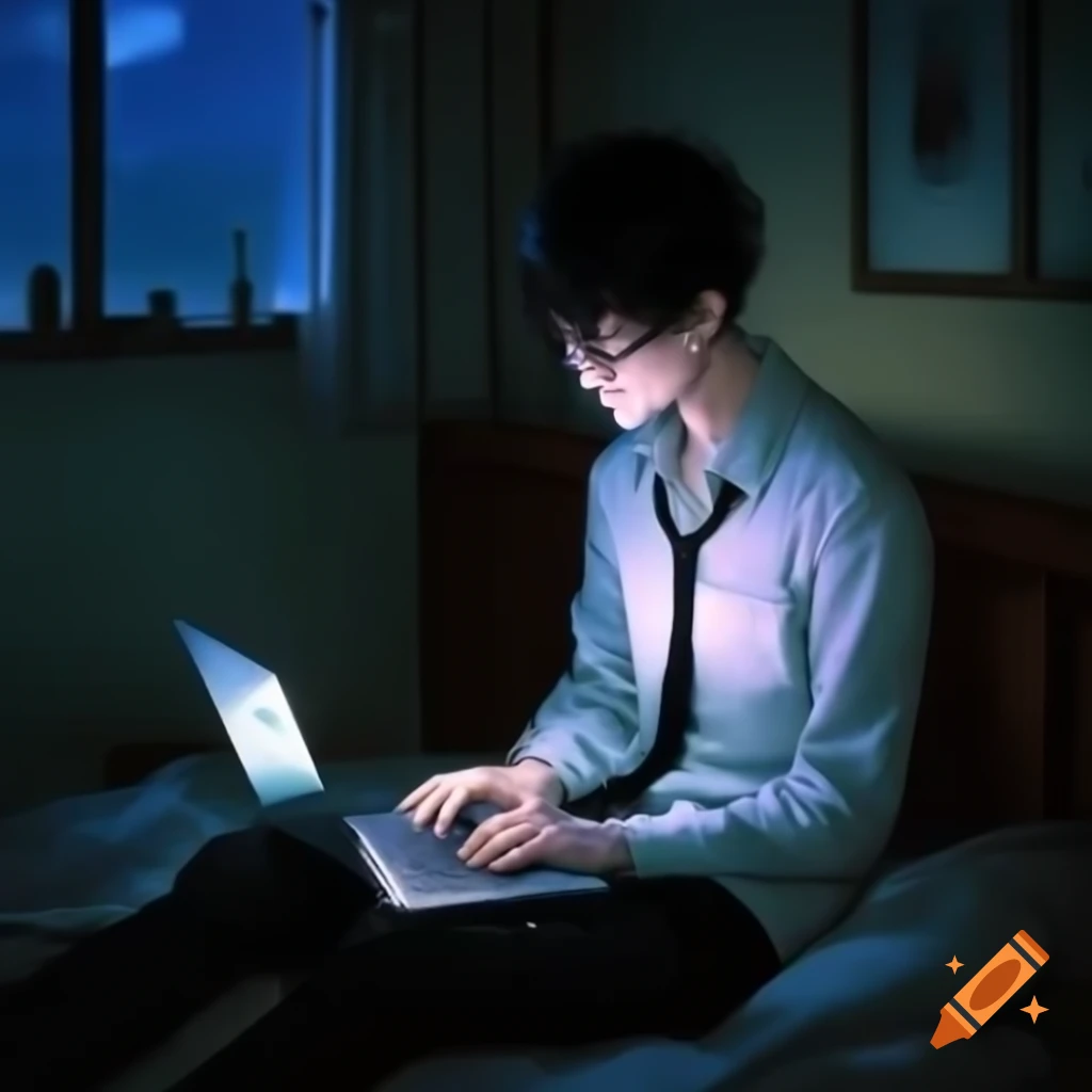 Anime character using a laptop