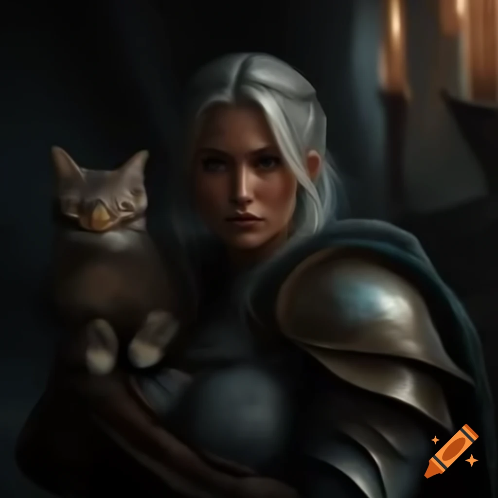 Humorous depiction of a cat dressed as a human paladin
