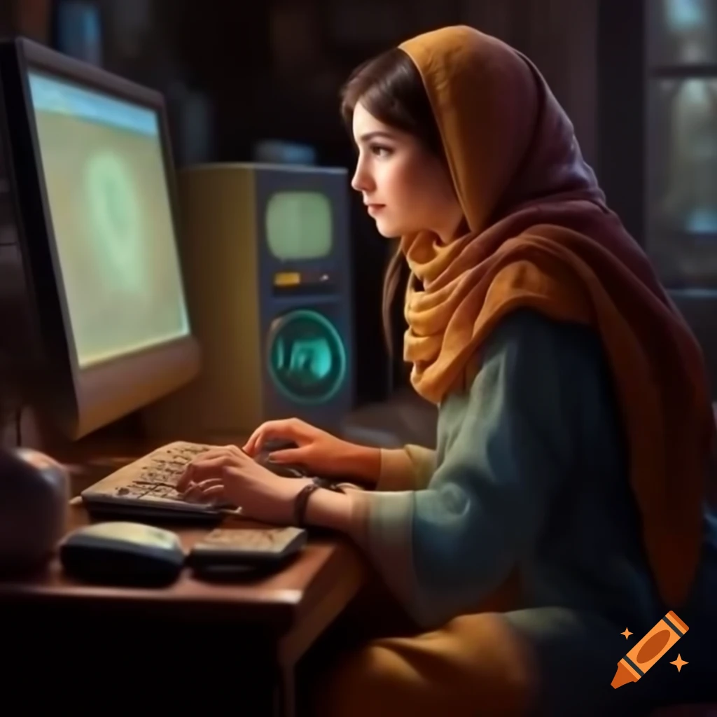 Persian woman using computer