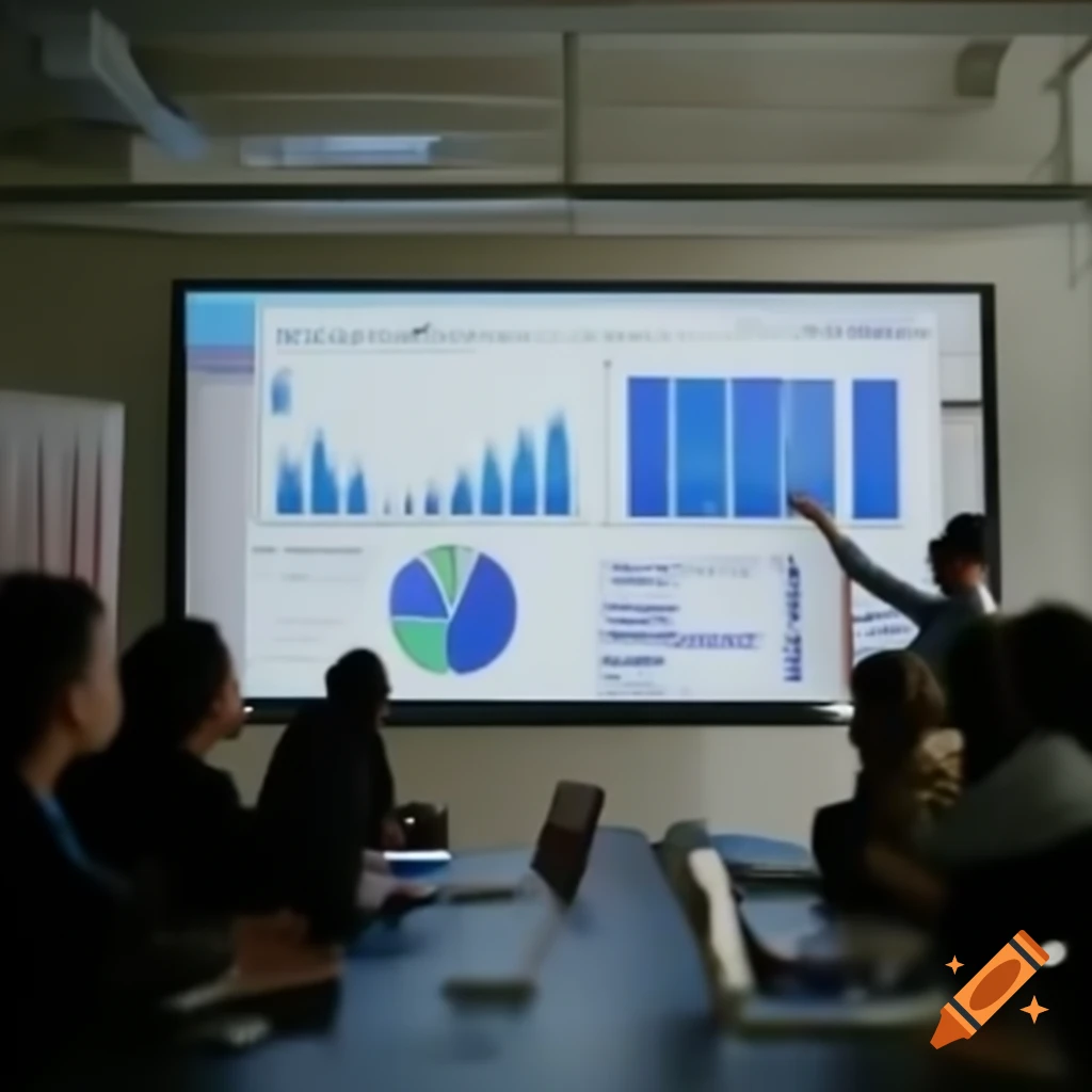 Government employee presenting a progressive chart during a meeting