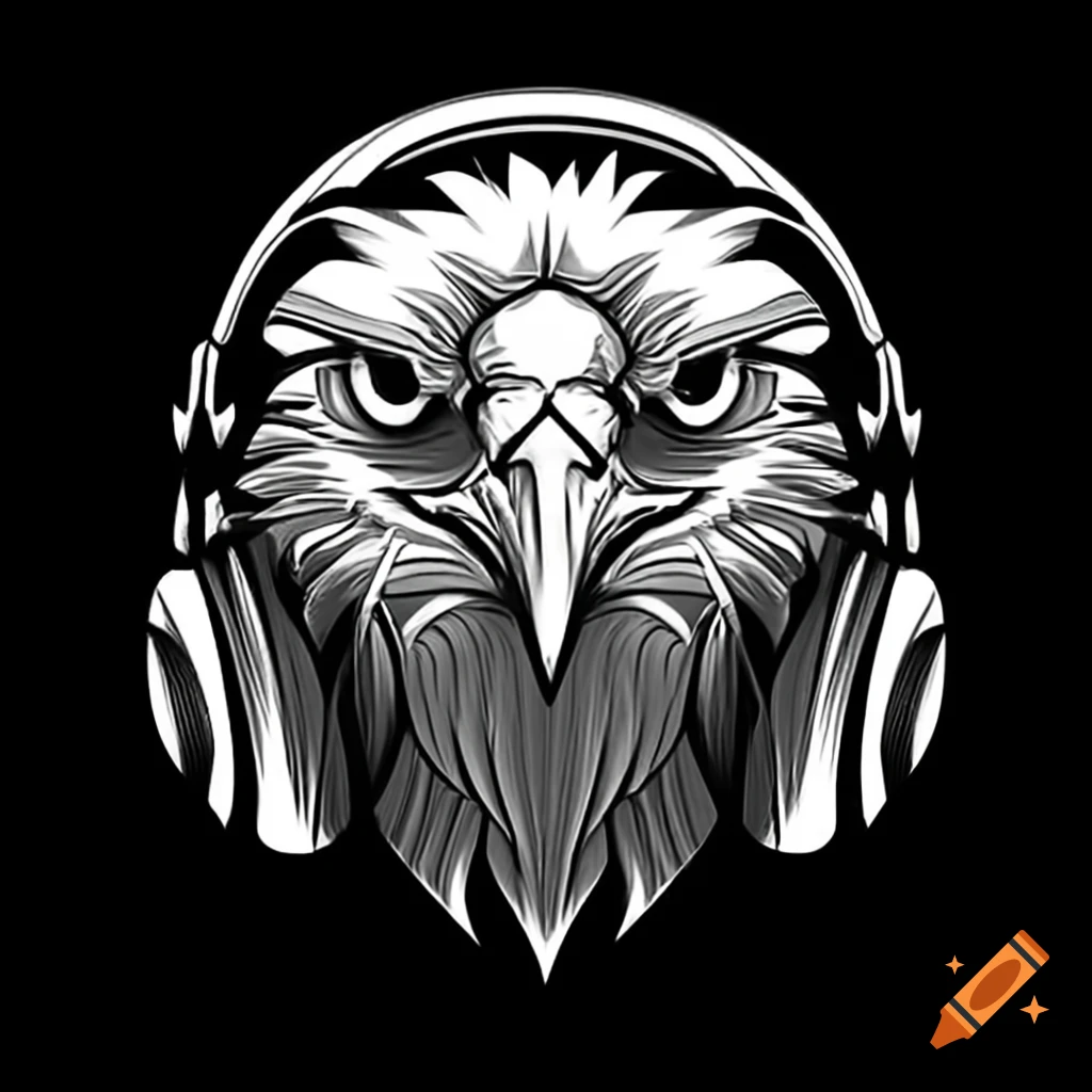 Harpy eagle focused on music with DJ headphones