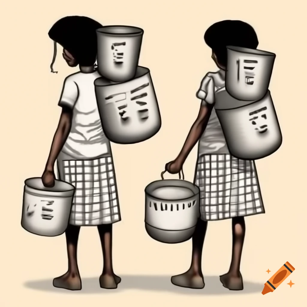 Manga style drawing of African girls holding buckets