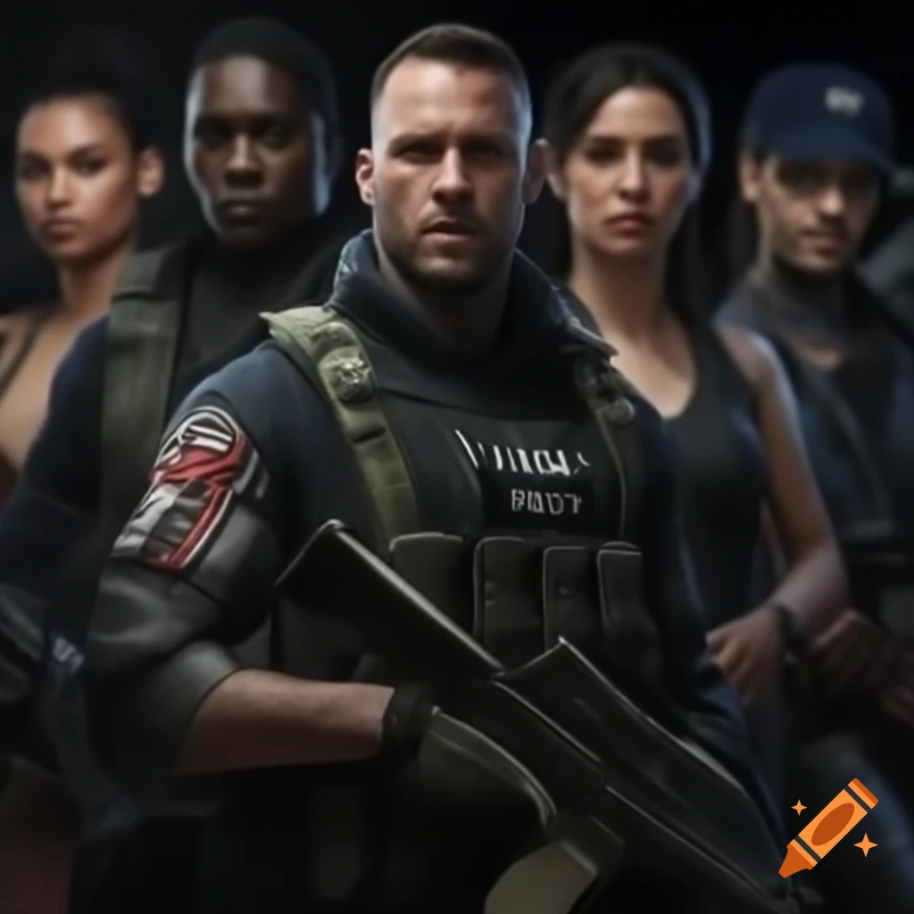 Agents of mayhem in military style gear, male and female characters
