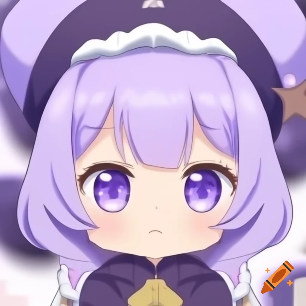 Anime chibi character with lavender hair and snow theme
