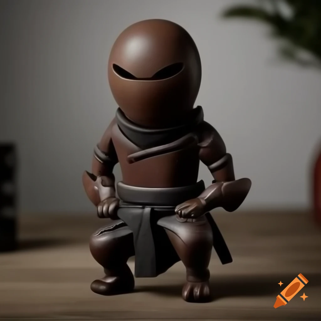 Realistic dark fantasy ninja with wooden substitute dummy, full body