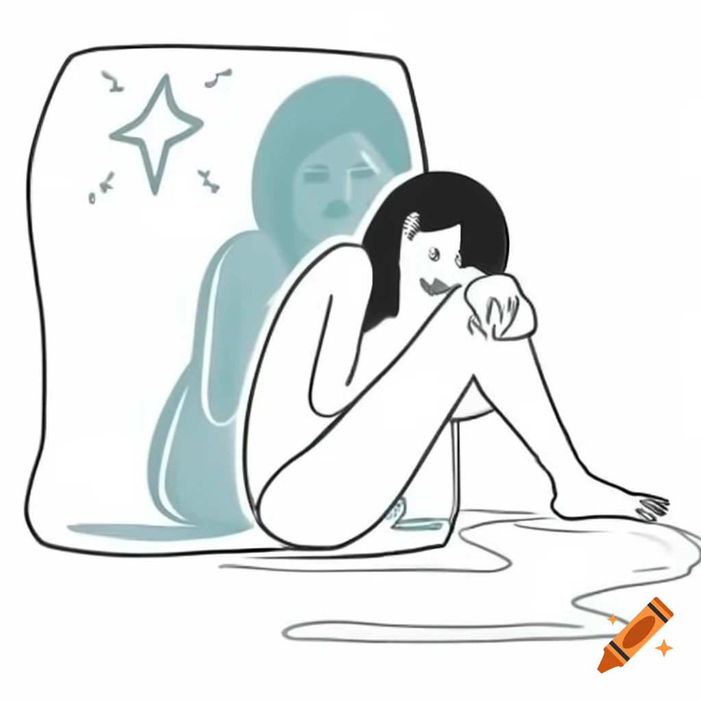 Woman looking at reflection, expressing feelings of dissatisfaction