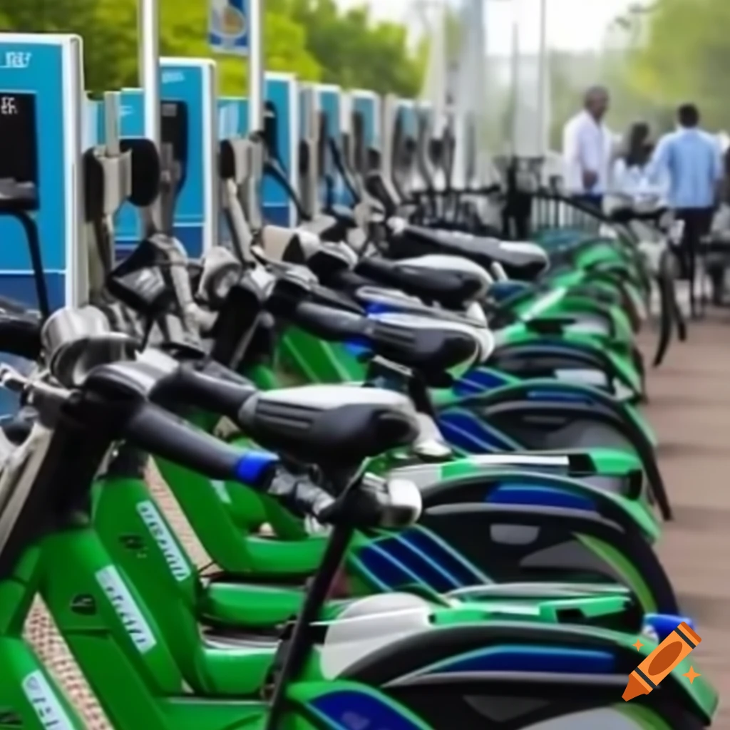 Electric bikes with GPS and solar-powered charging stations for commuters