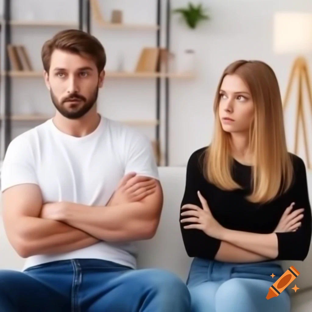 Couple facing each other with husband looking angry and wife appearing sad