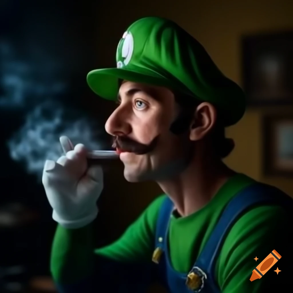 Luigi character in a dramatic, cinematic setting