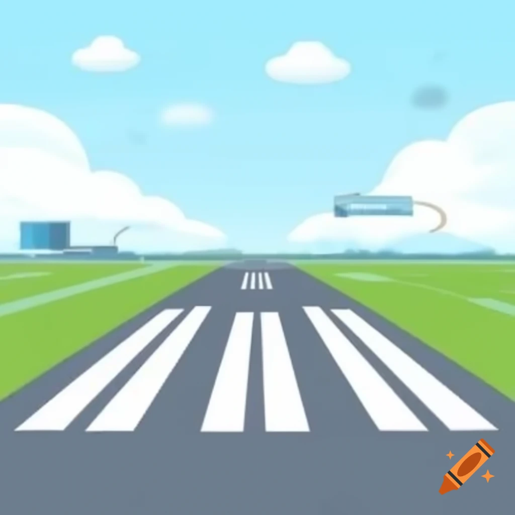 Cartoon hyperreal airport runway in daylight with clean background