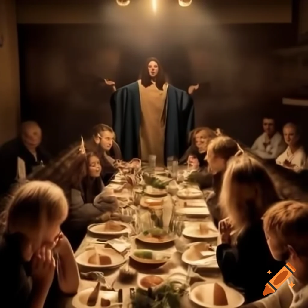Swedish singer Bladee depicted as Jesus at the Last Supper with Drain Gang members as apostles