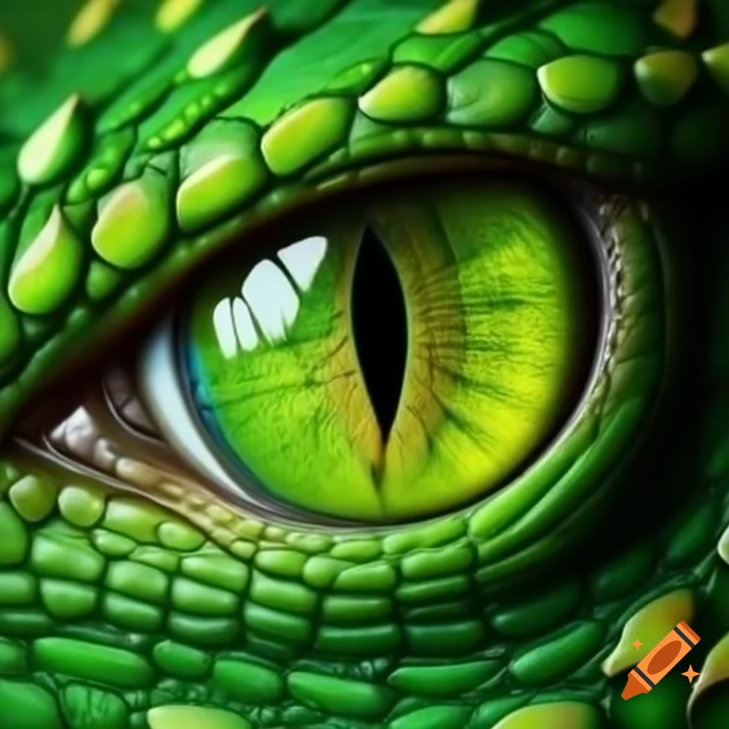 Close-up of green reptilian eye with golden specks