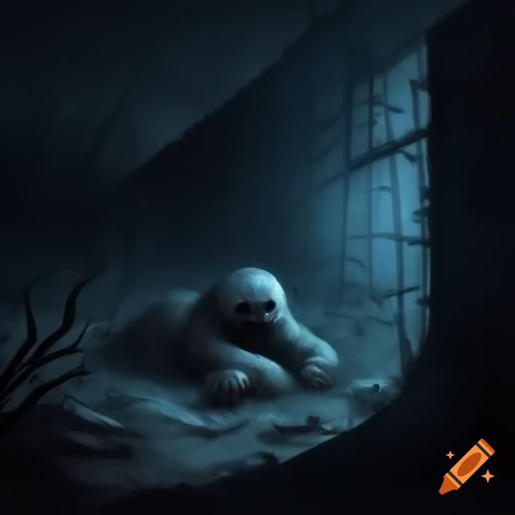 Creepy moonlit scene with distorted shadow of a sloth on a wall