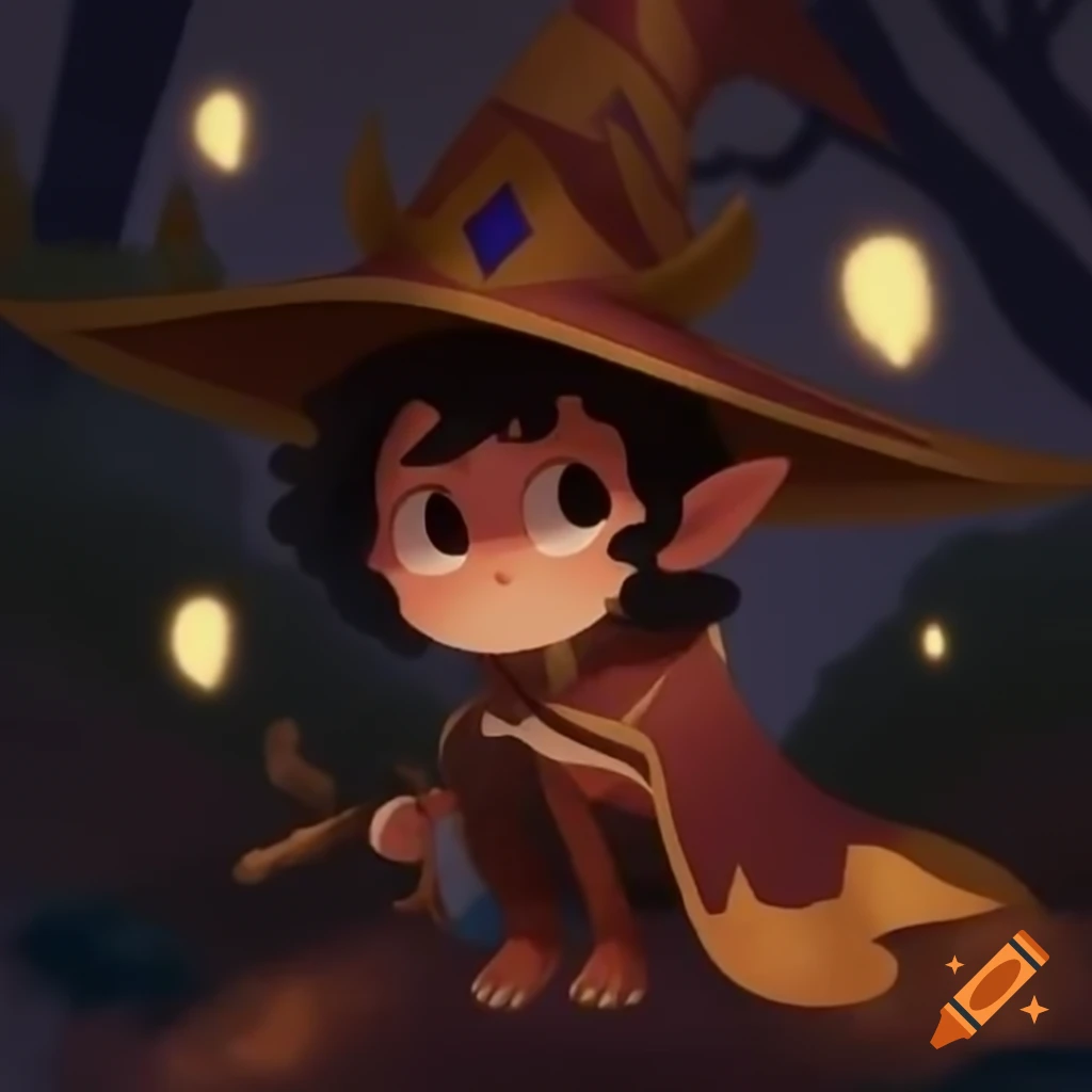 Young mage with pointed hat and cape surrounded by floating magical symbols
