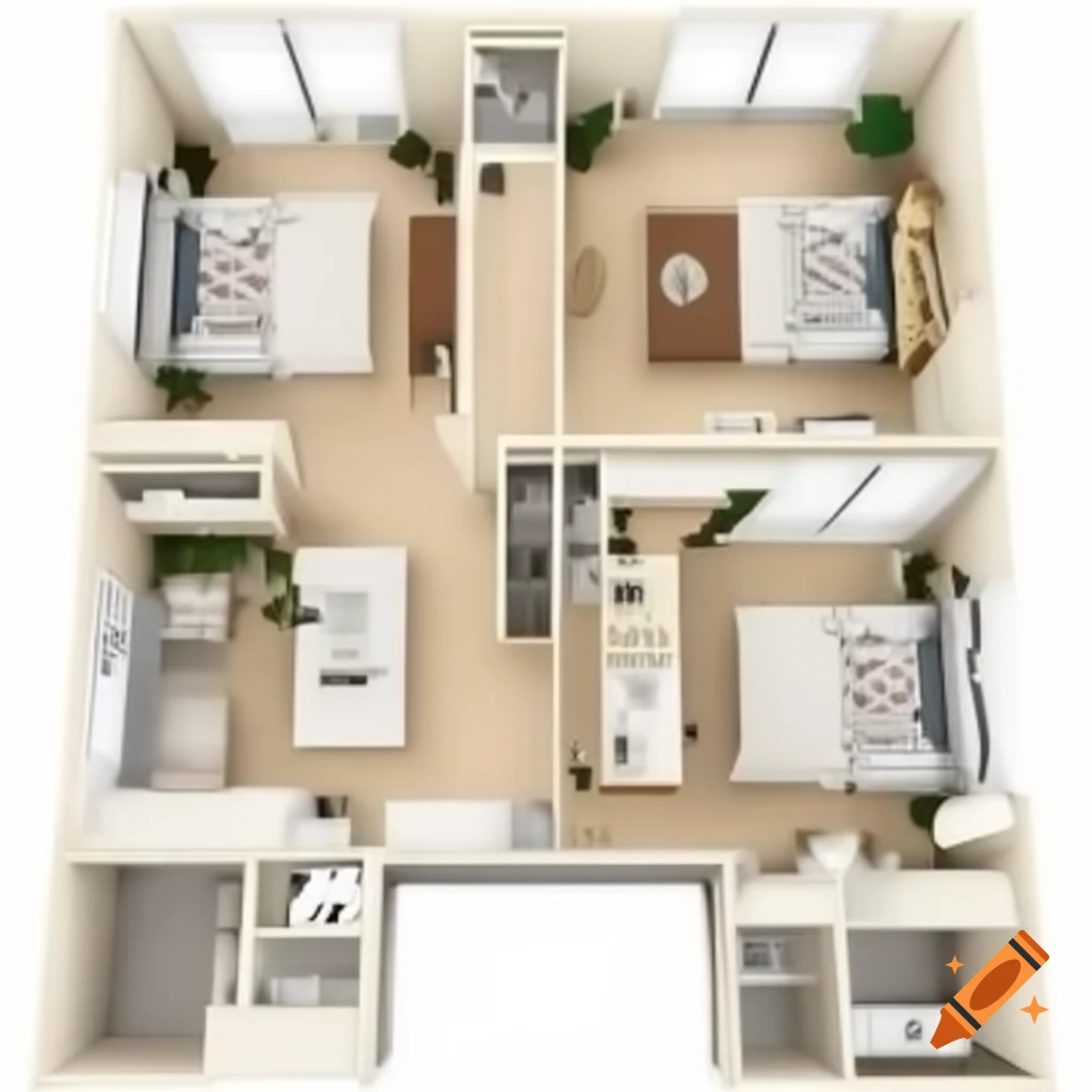Room layout floorplan with dimensions of living room, bedrooms, kitchen, bathroom, and hallway