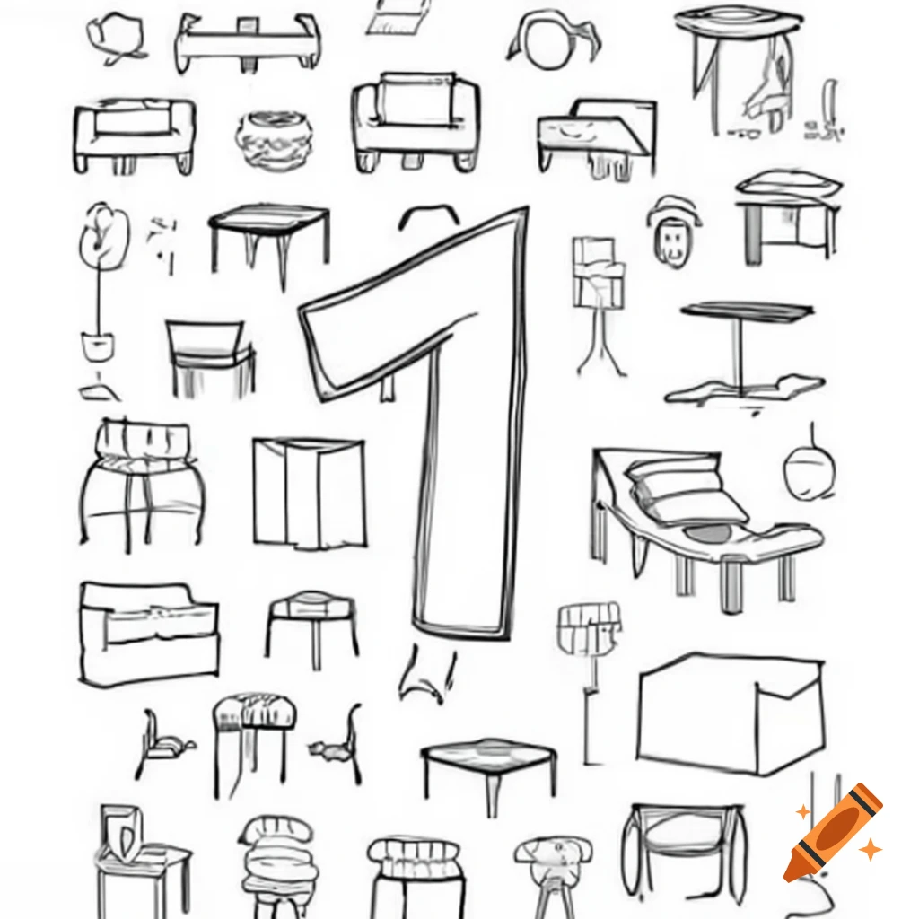 Line drawings of various furniture designs