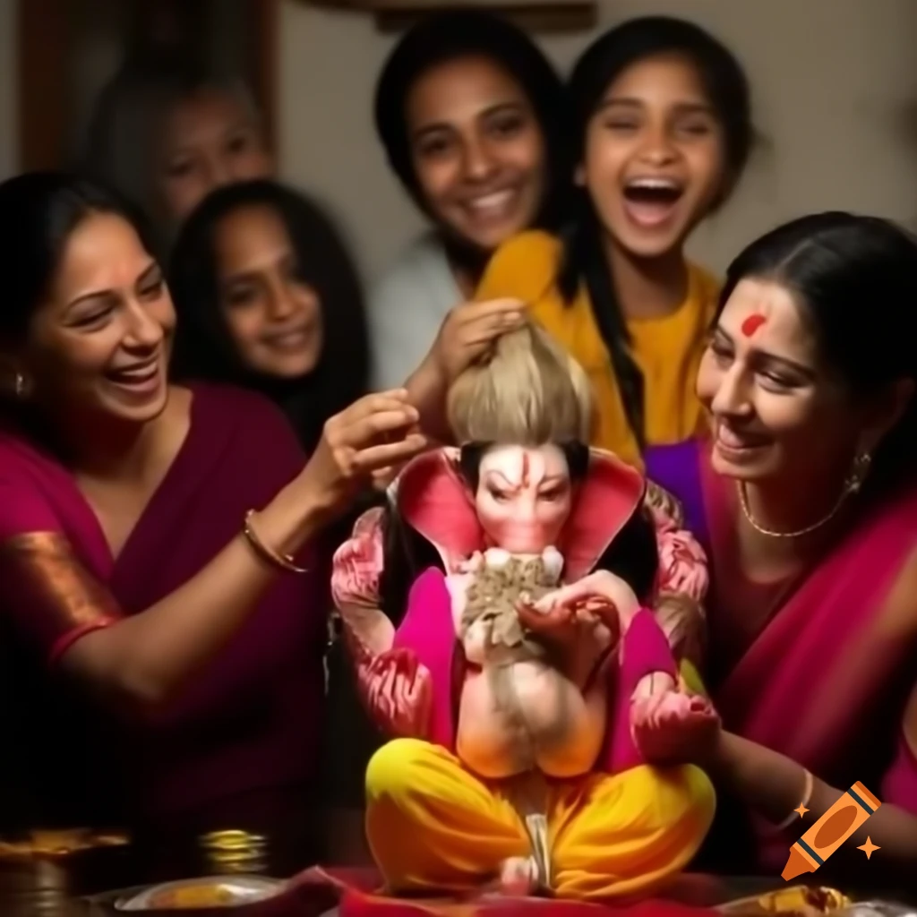 Indian family celebrating Ganpati festival at home