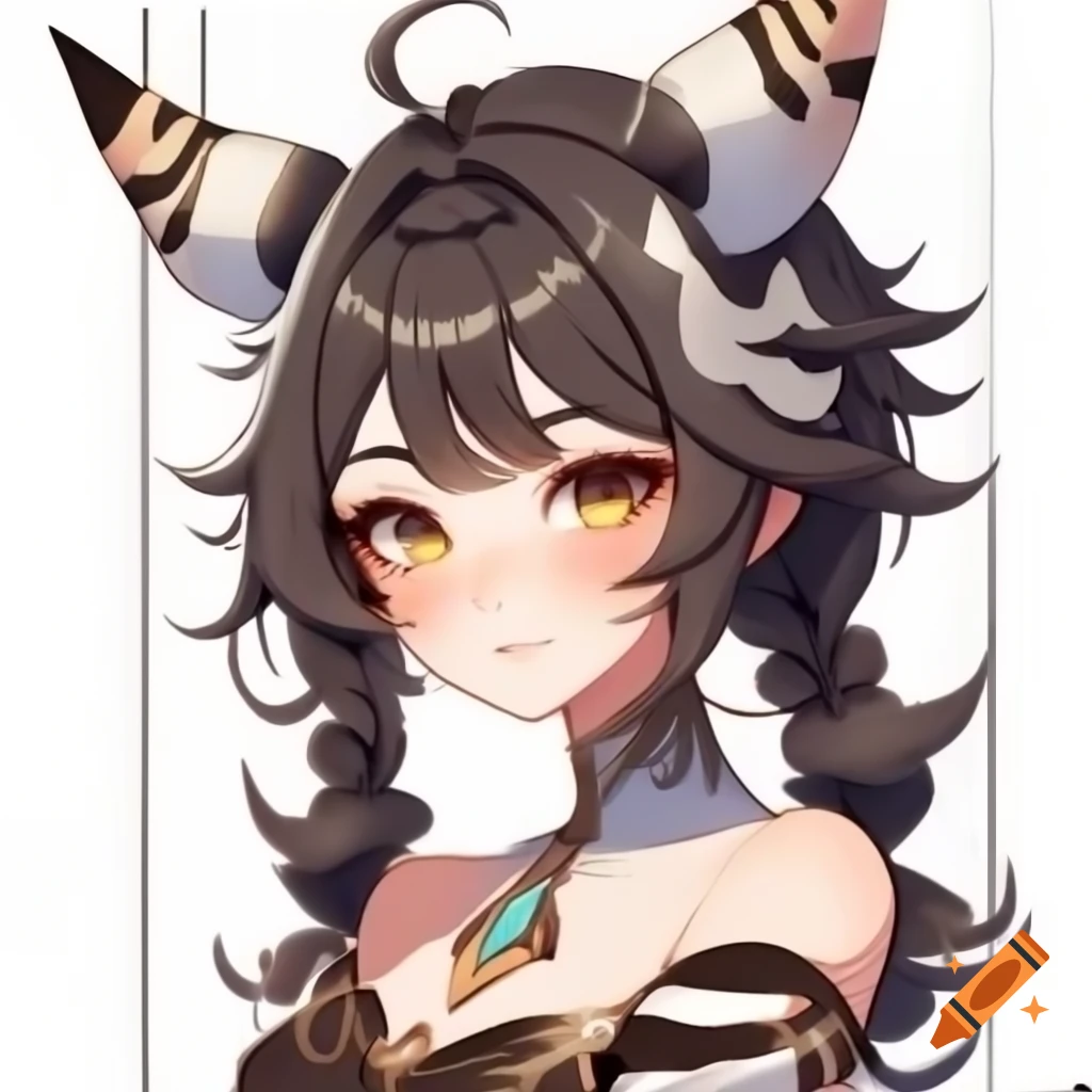 Character design of a girl with zebra stripe hair from Genshin Impact