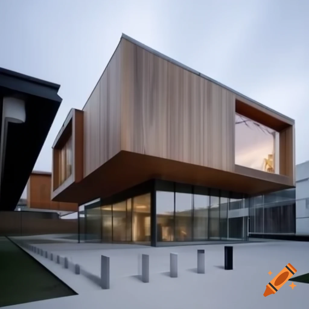 Two-story glass and wood building architecture