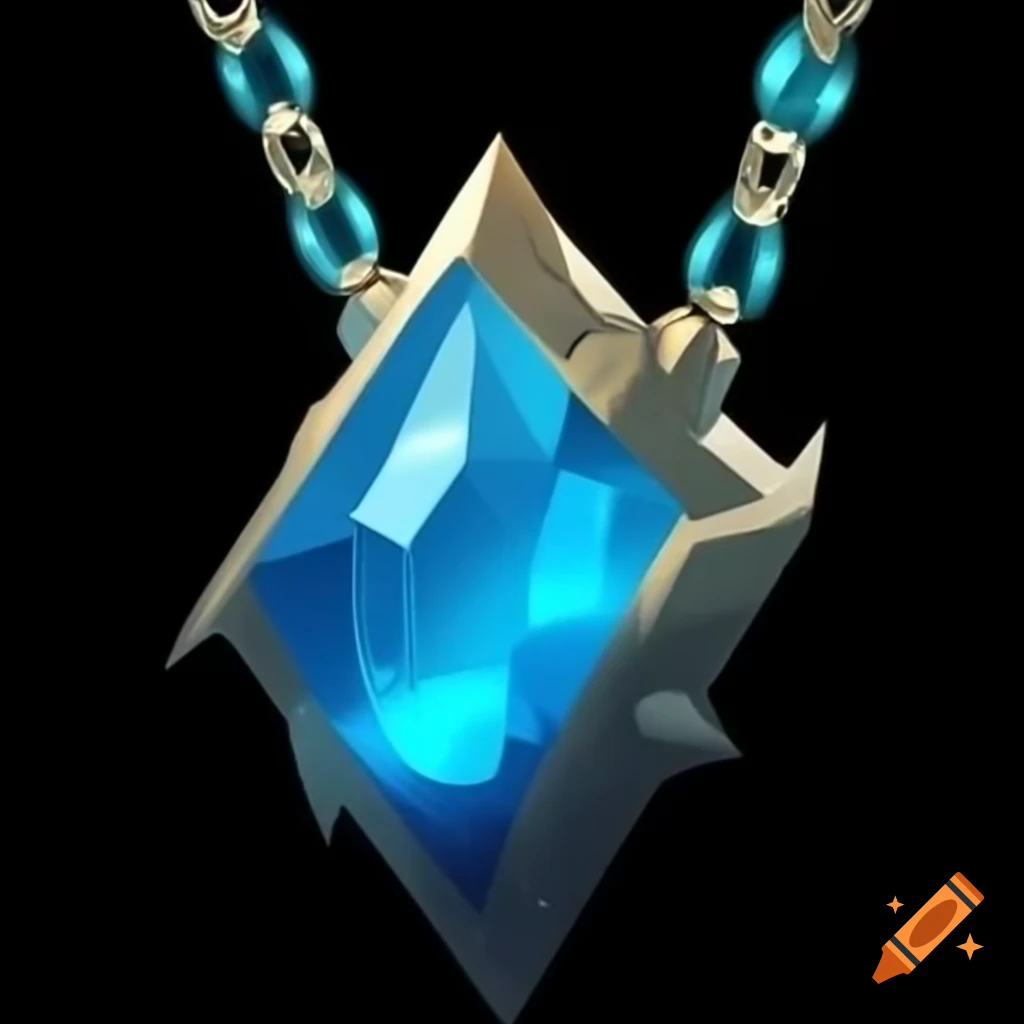 Light blue gemstone necklace resembling a shield in RPG art style