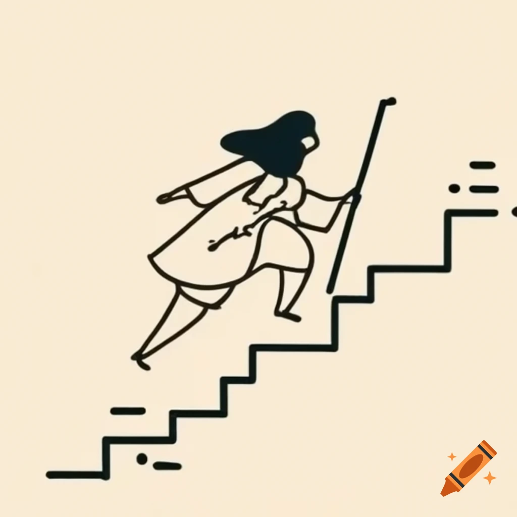 Brave woman climbing stairs illustration