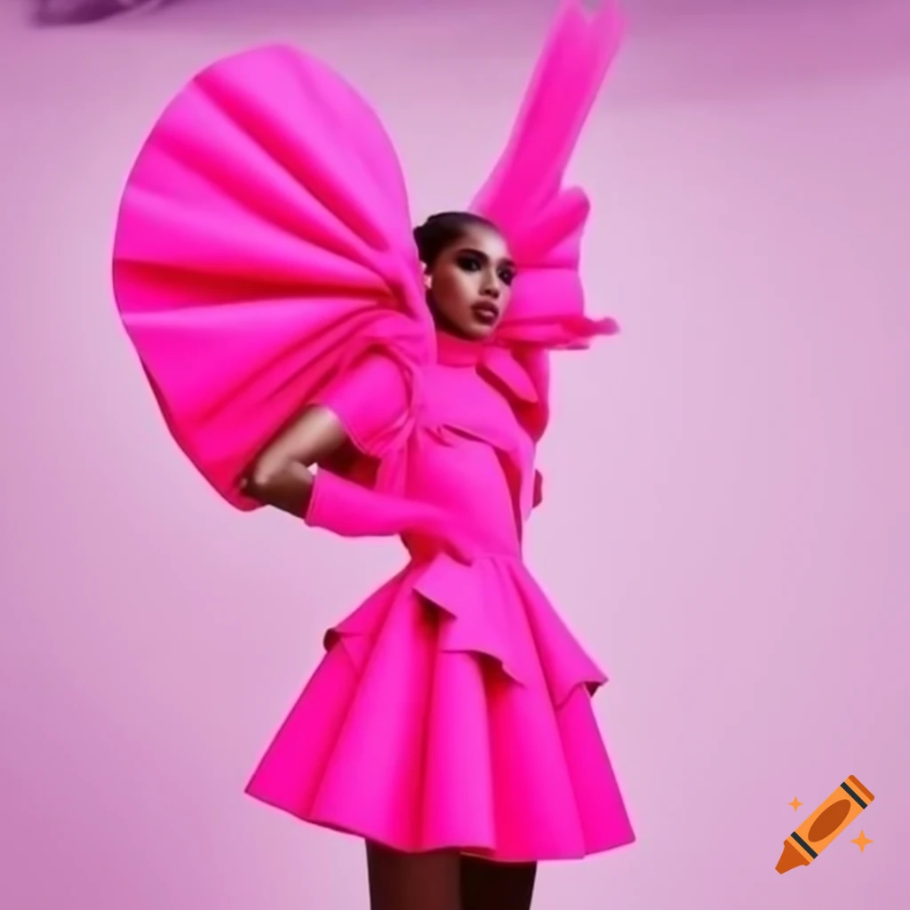 Chloe Charisma in vibrant pink mini-dress with oversized bows, monochromatic theme