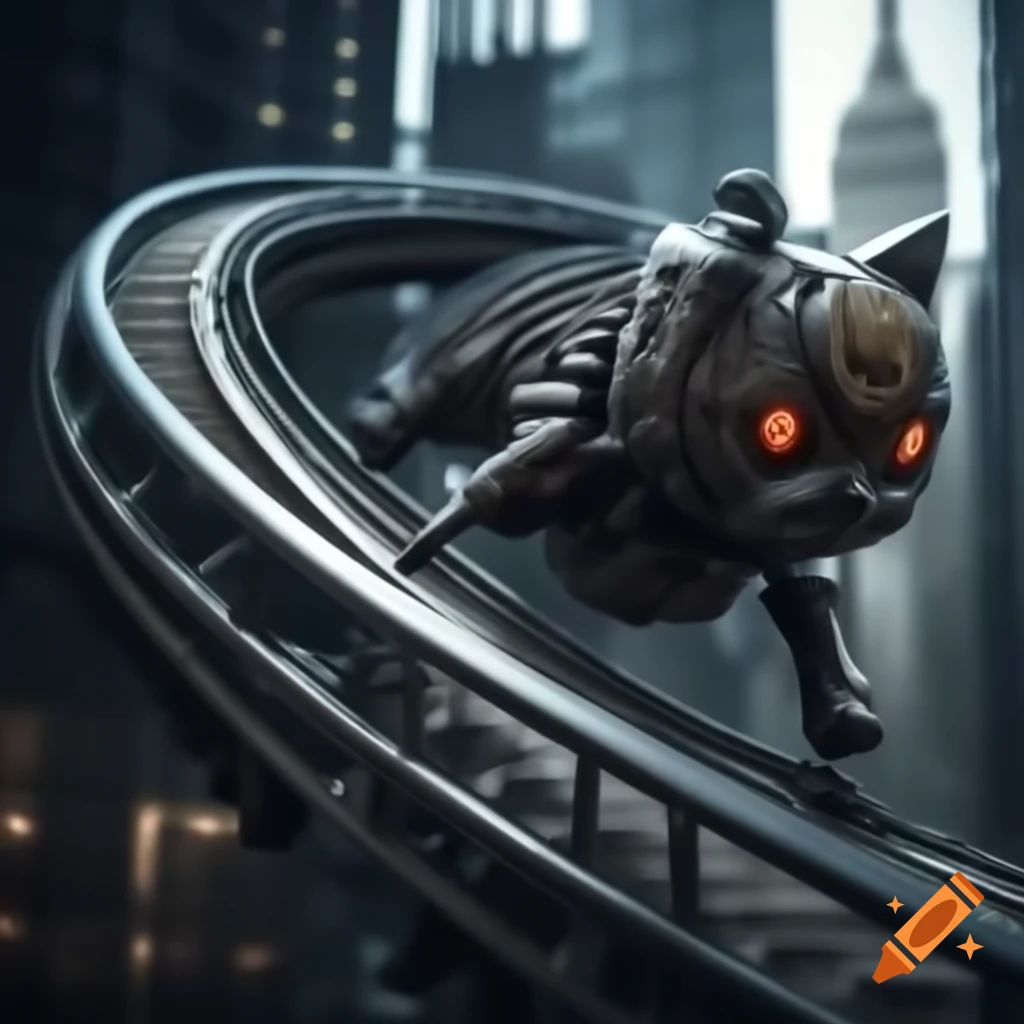 Biomechanical Hello Kitty in a city environment