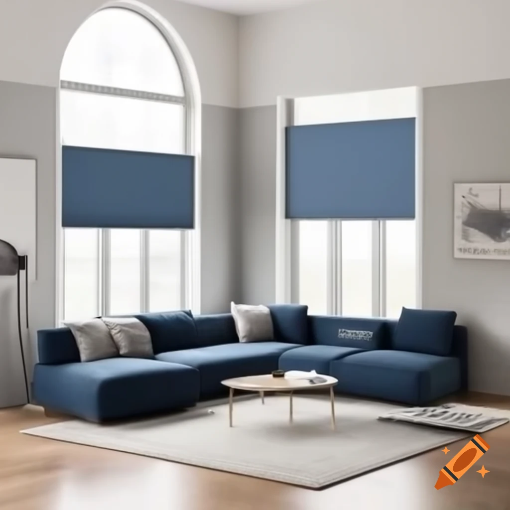 Modern L-shaped sofa set design in blue-grey and black colors