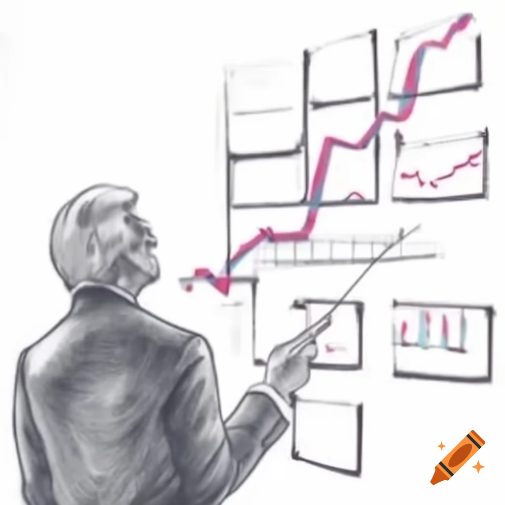 Economist presenting impressive sales data with rising whiteboard lines
