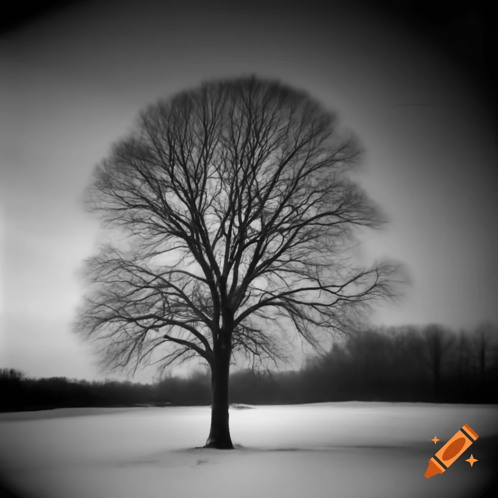 Vintage photo of a leafless winter tree