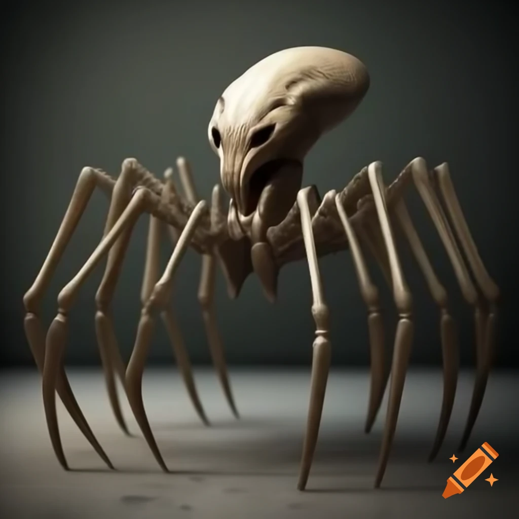 Sculptural alien spider hybrid skull with bony elongated features