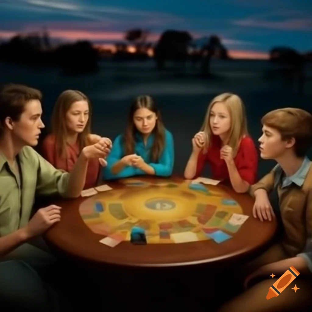 Young people enjoying classic boardgame around western table in the evening