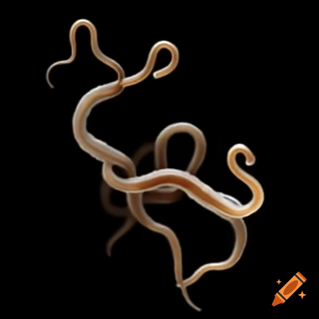 Worms on a black background in sepia tones