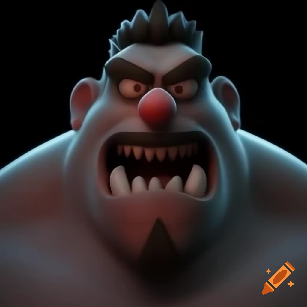 Angry character with exaggerated expression in low quality 90s CGI style