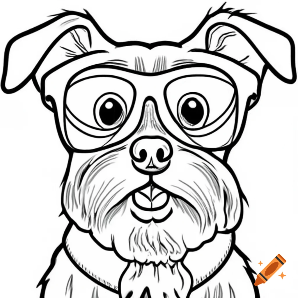 Coloring page featuring a happy dog wearing sunglasses